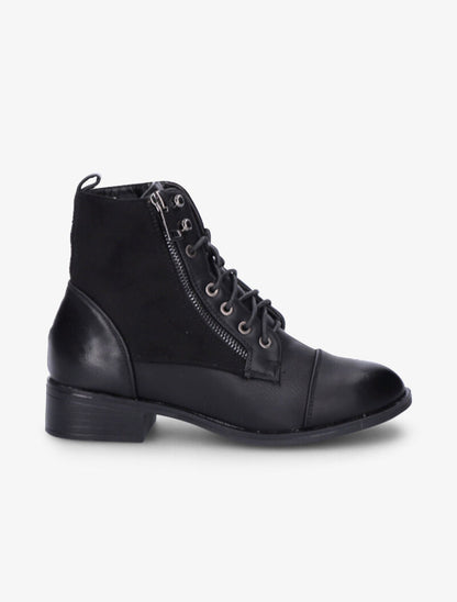 Bottines lacées à zip décoratif - Noir - 6