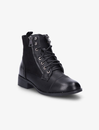 Bottines lacées à zip décoratif - Noir - 2
