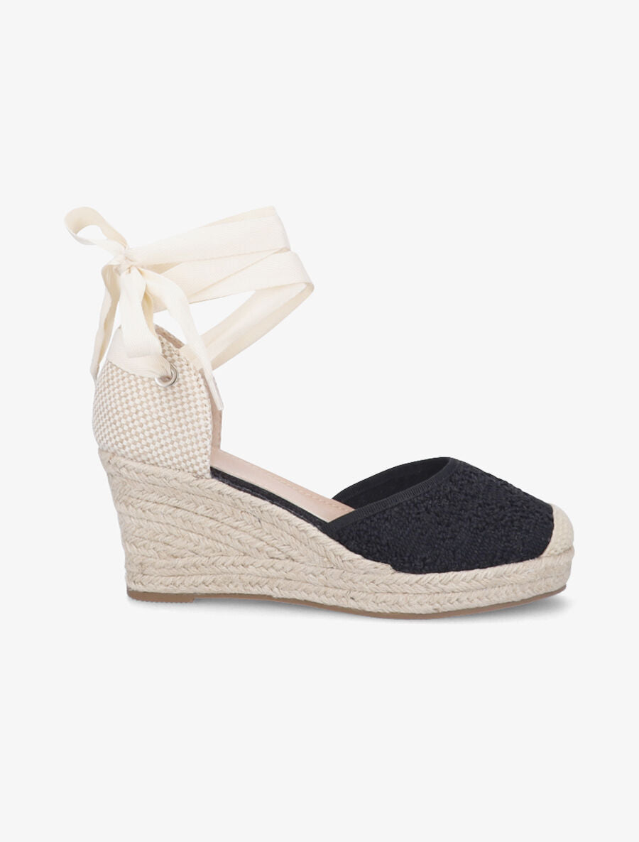 Sandales compensées en crochet à nouer - Noir - 1