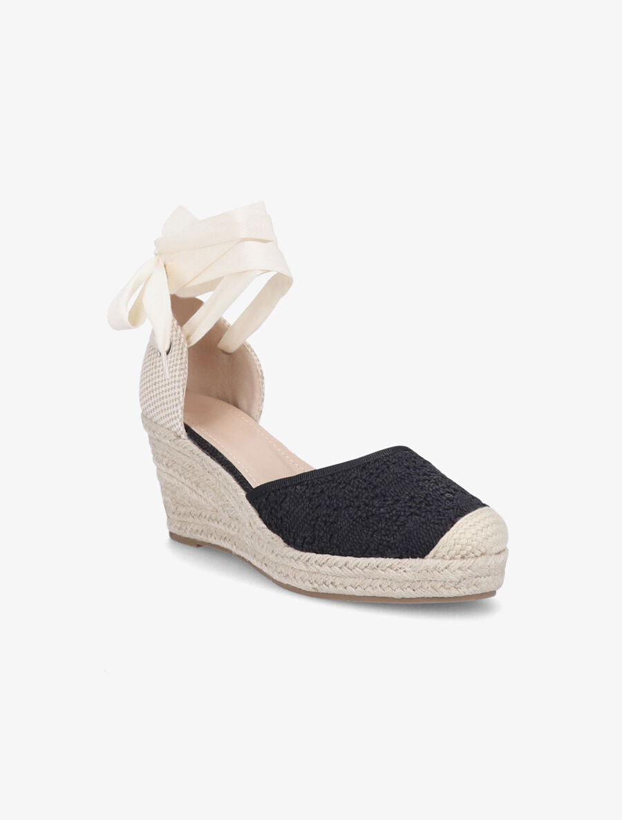 Sandales compensées en crochet à nouer - Noir - 2