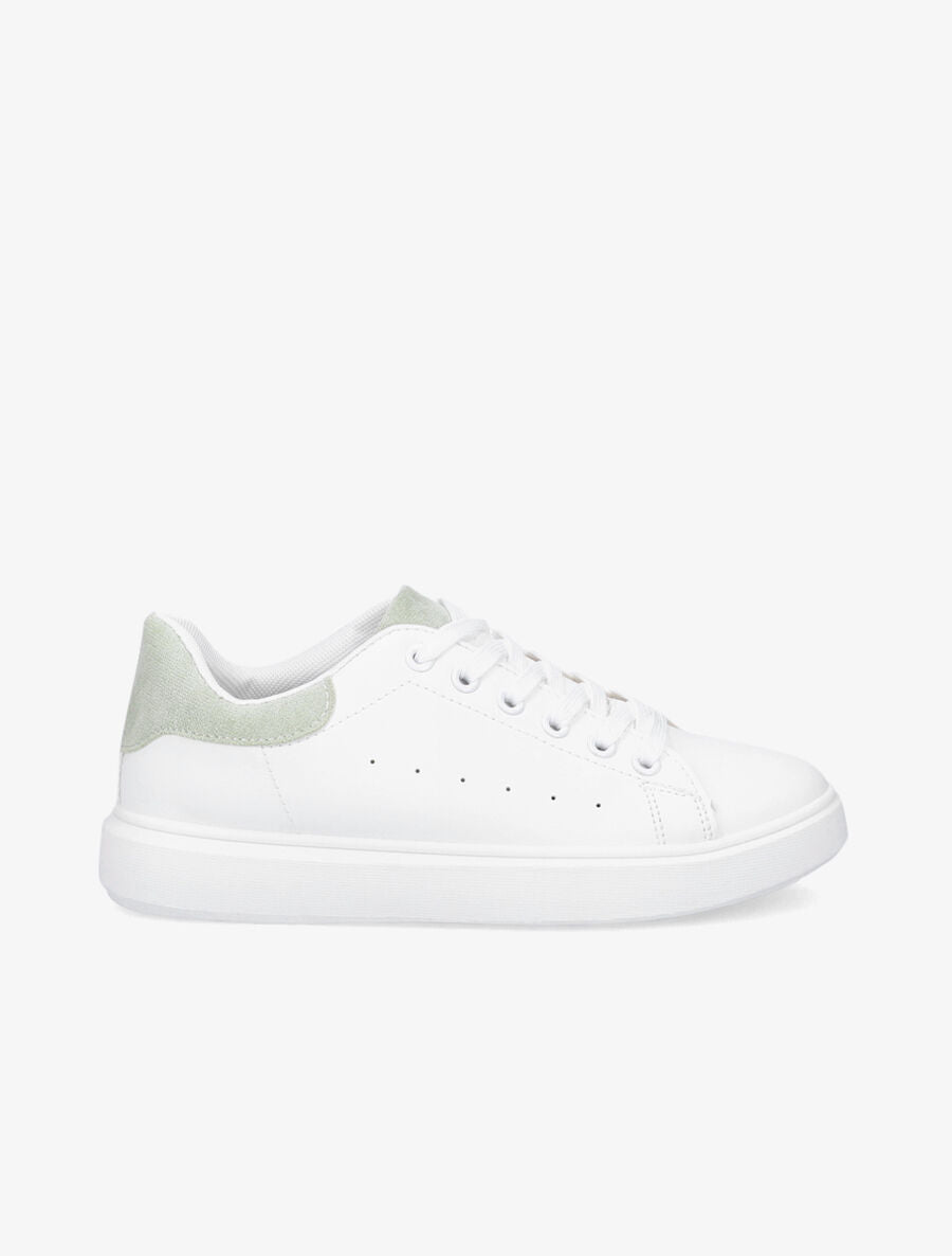 Sneakers à contrefort et languette en suédine - Blanc/vert amande - 1