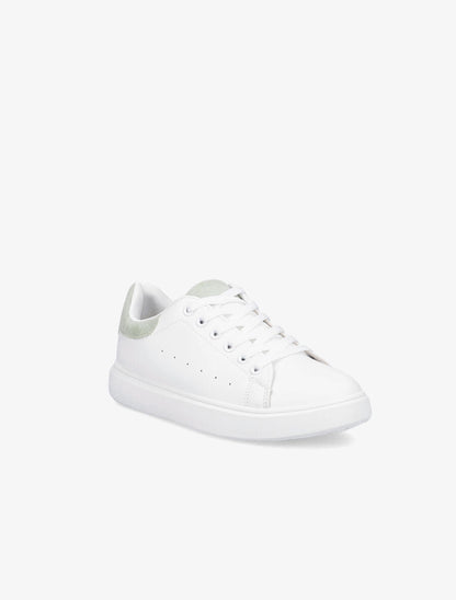 Sneakers à contrefort et languette en suédine - Blanc/vert amande - 2