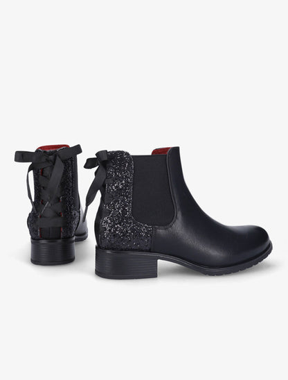 Chelsea boots à contrefort pailleté et lacets - Noir - 4