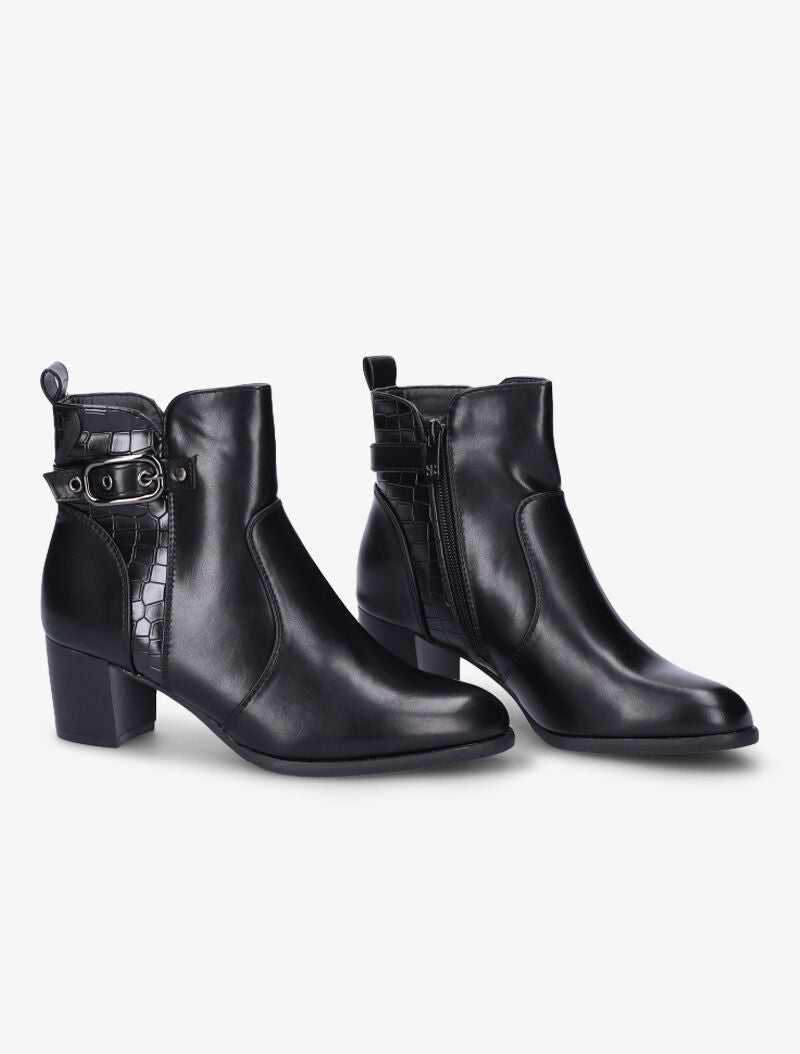 Bottines bi-matière à sangle - Noir - 4