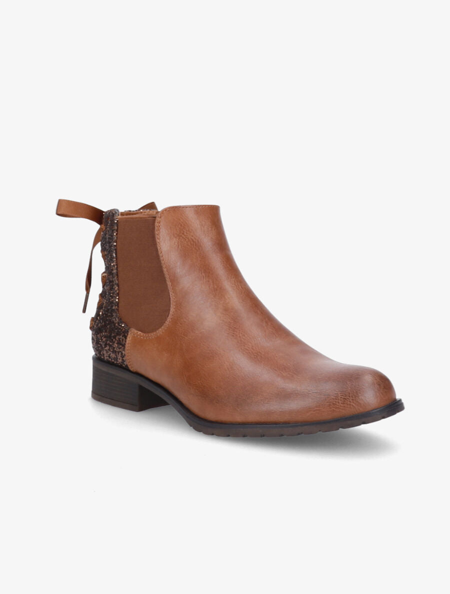 Chelsea boots à contrefort pailleté et lacets - Camel - 2