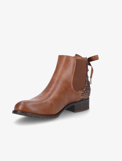 Chelsea boots à contrefort pailleté et lacets - Camel - 3