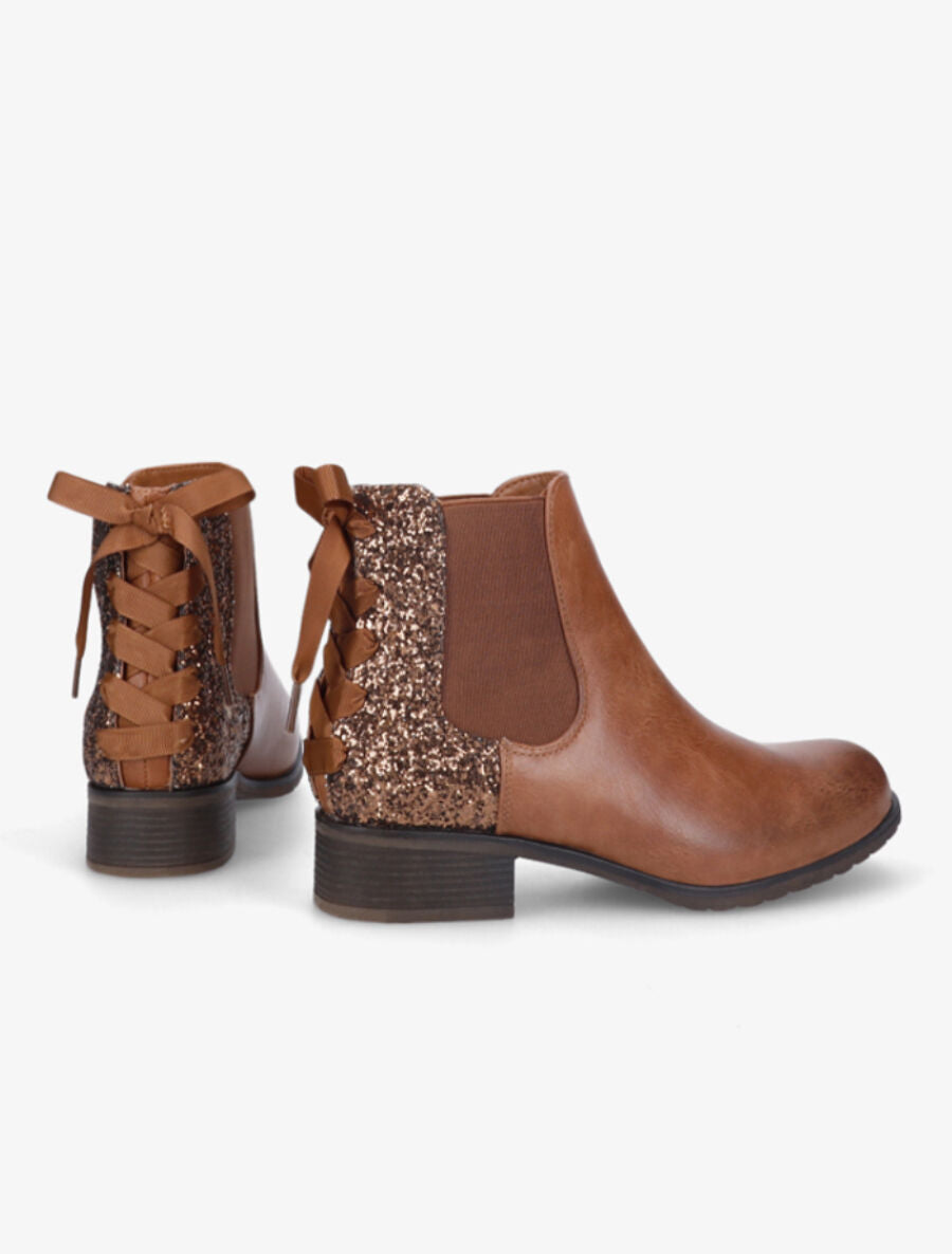 Chelsea boots à contrefort pailleté et lacets - Camel - 4