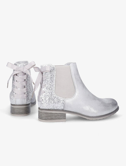Chelsea boots à contrefort pailleté et lacets - Gris clair - 4