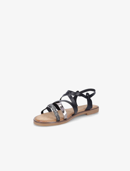 Nu-pieds plats à brides stylisées et verni - Noir - 3