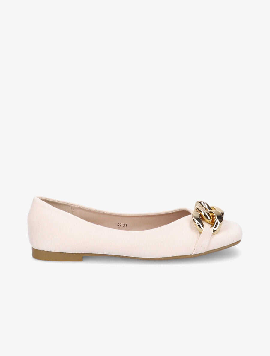 Ballerines à maillons et bouts carrés - Beige clair - 1