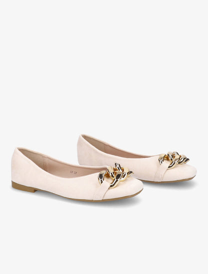 Ballerines à maillons et bouts carrés - Beige clair - 4