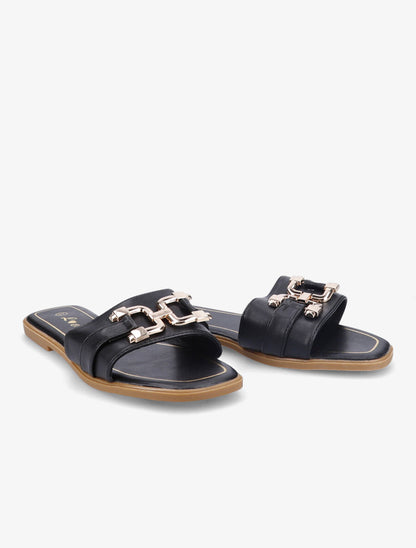 Mules plates à maillons dorés - Noir - 4