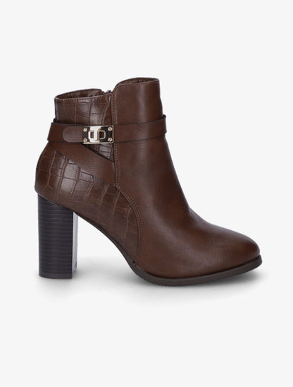 Bottines bi-matière à talon - Marron - 2