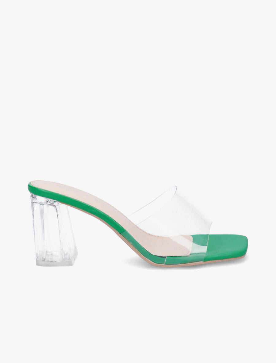 Mules transparentes à talons - Vert - 1