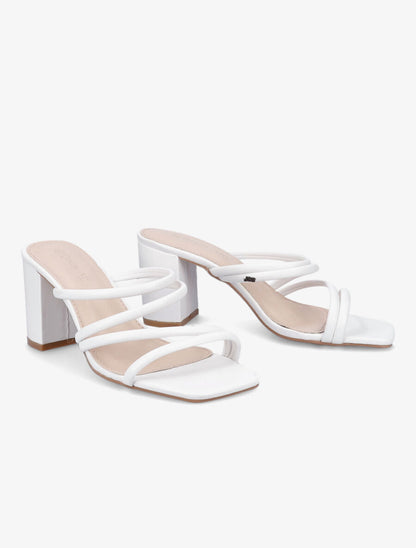 Mules à talons et multi brides - Blanc - 4
