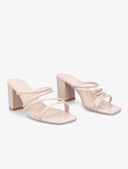 Mules à talons et multi brides - Beige - 4