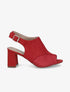Sandales à talons et ganse bi-matière - Rouge - 5