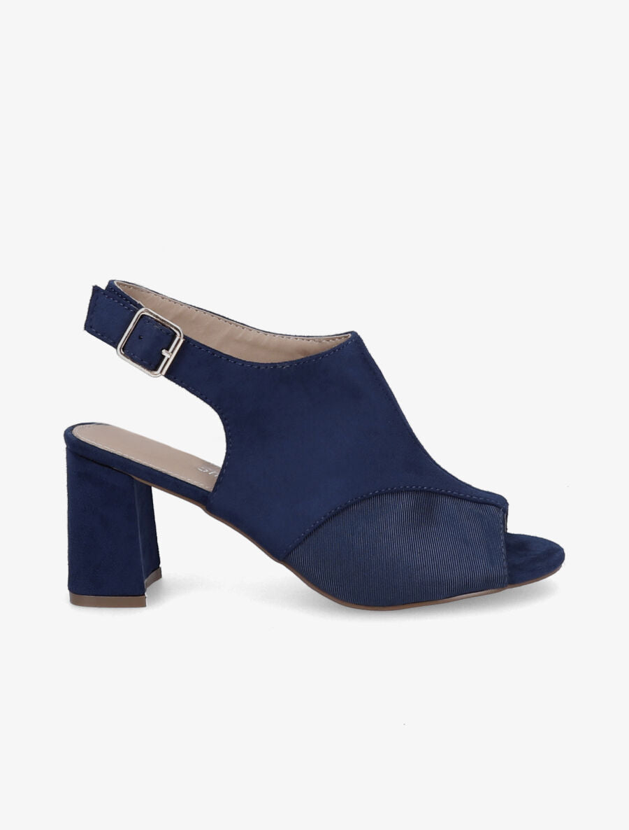 Sandales à talons et ganse bi-matière - Bleu - 1