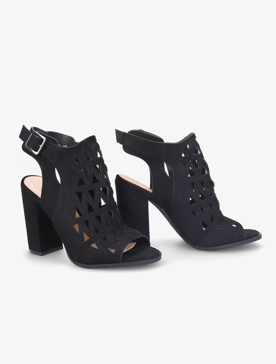 Sandales en suédine à talons ajourées style triangle - Noir - 4