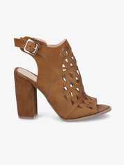 Sandales en suédine à talons ajourées style triangle - Camel - 5