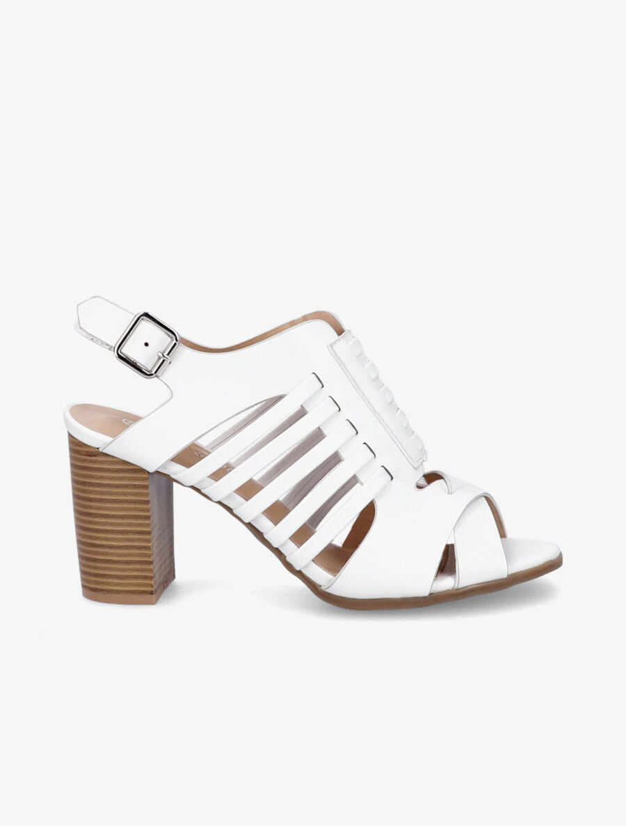 Sandales à talons en simili à ganses croisées et entrelacées - Blanc - 5