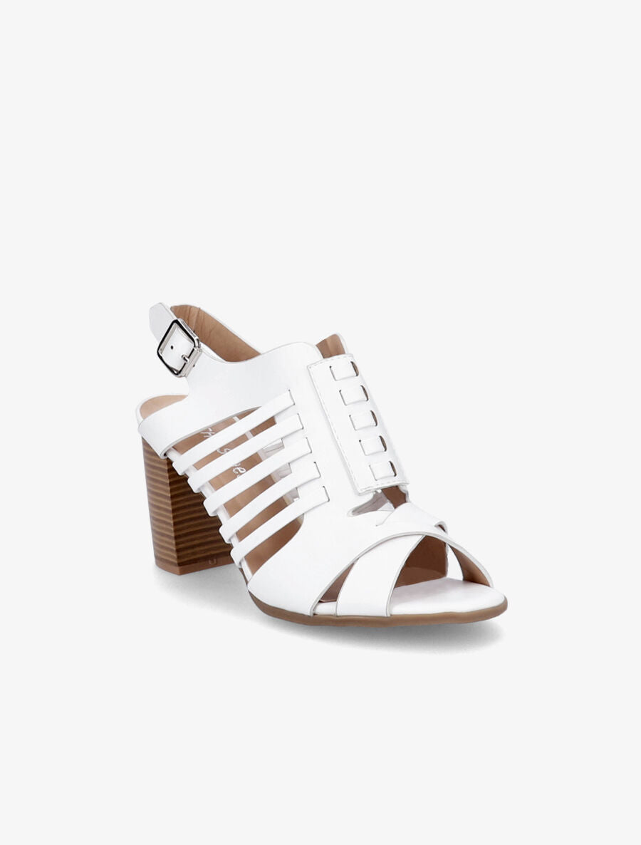 Sandales à talons en simili à ganses croisées et entrelacées - Blanc - 2