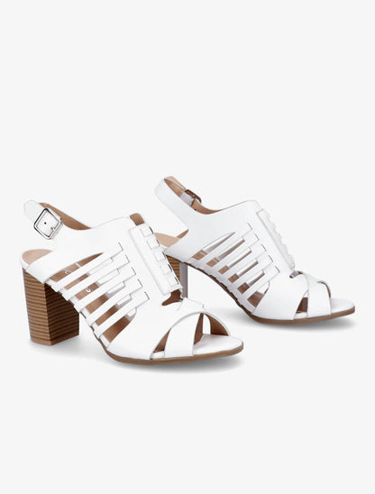 Sandales à talons en simili à ganses croisées et entrelacées - Blanc - 4