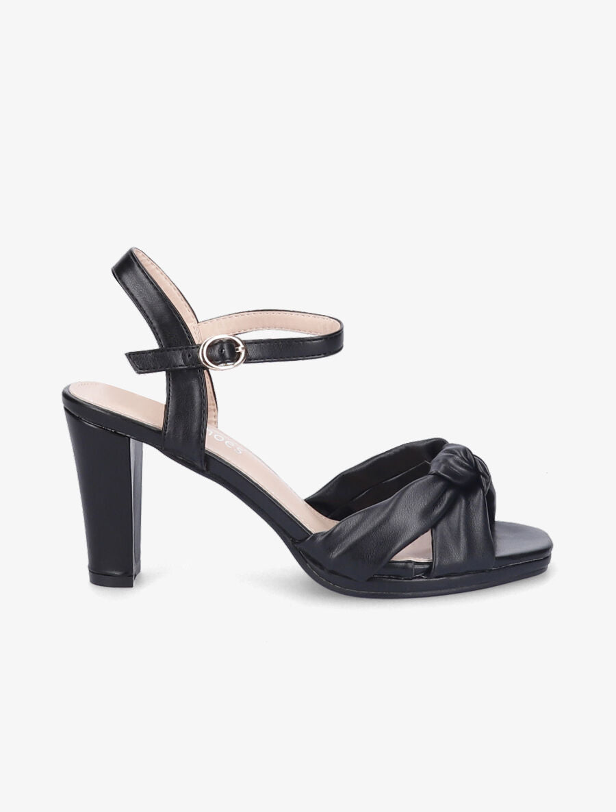 Sandales à talons unies et brides à noeud - Noir - 5