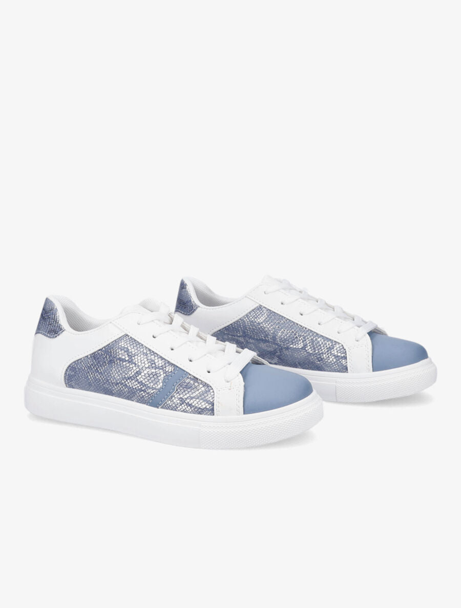 Baskets bi-matière effet python irisé - Blanc/bleu - 4