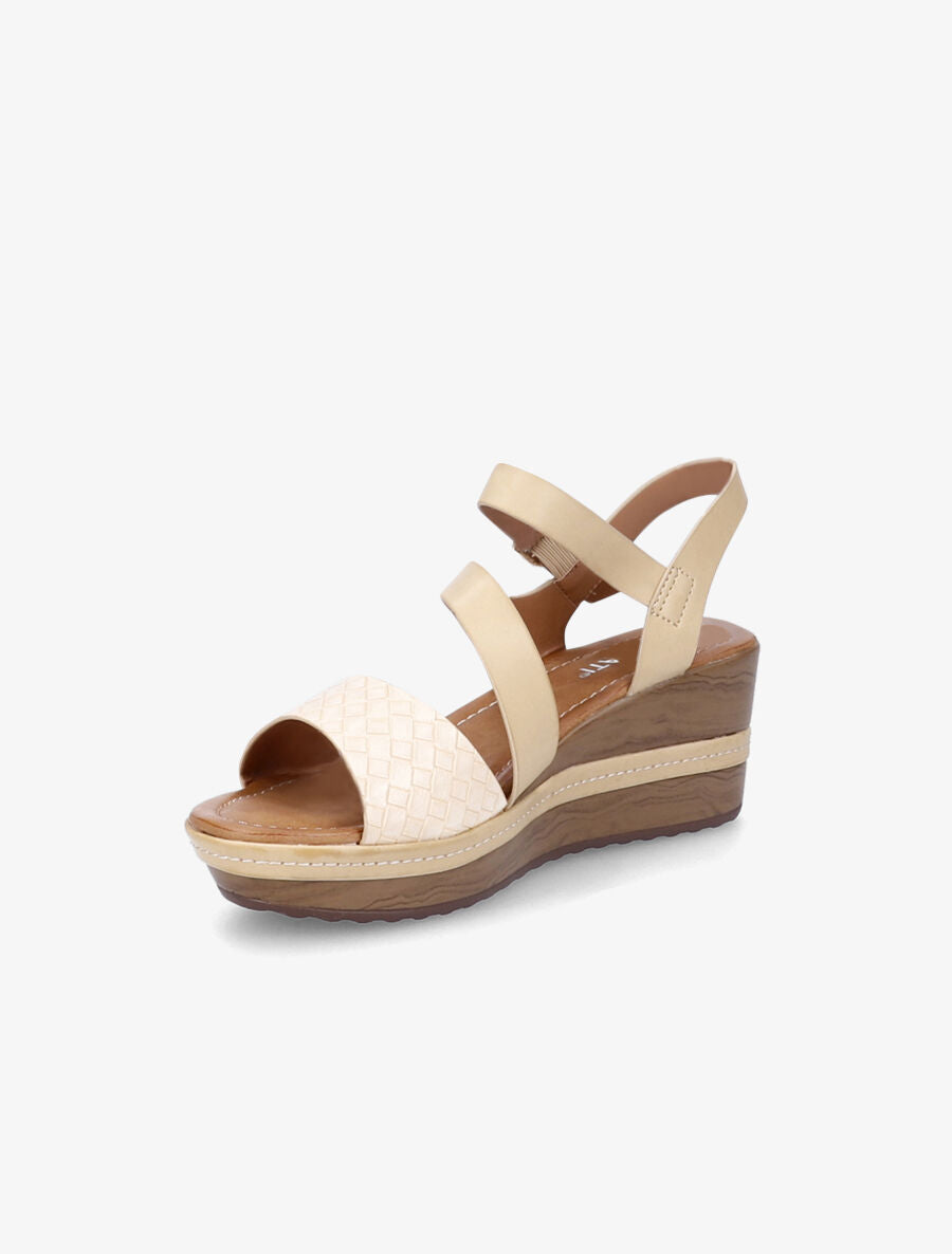 Sandales à talons compensés et bride tressée - Beige - 3