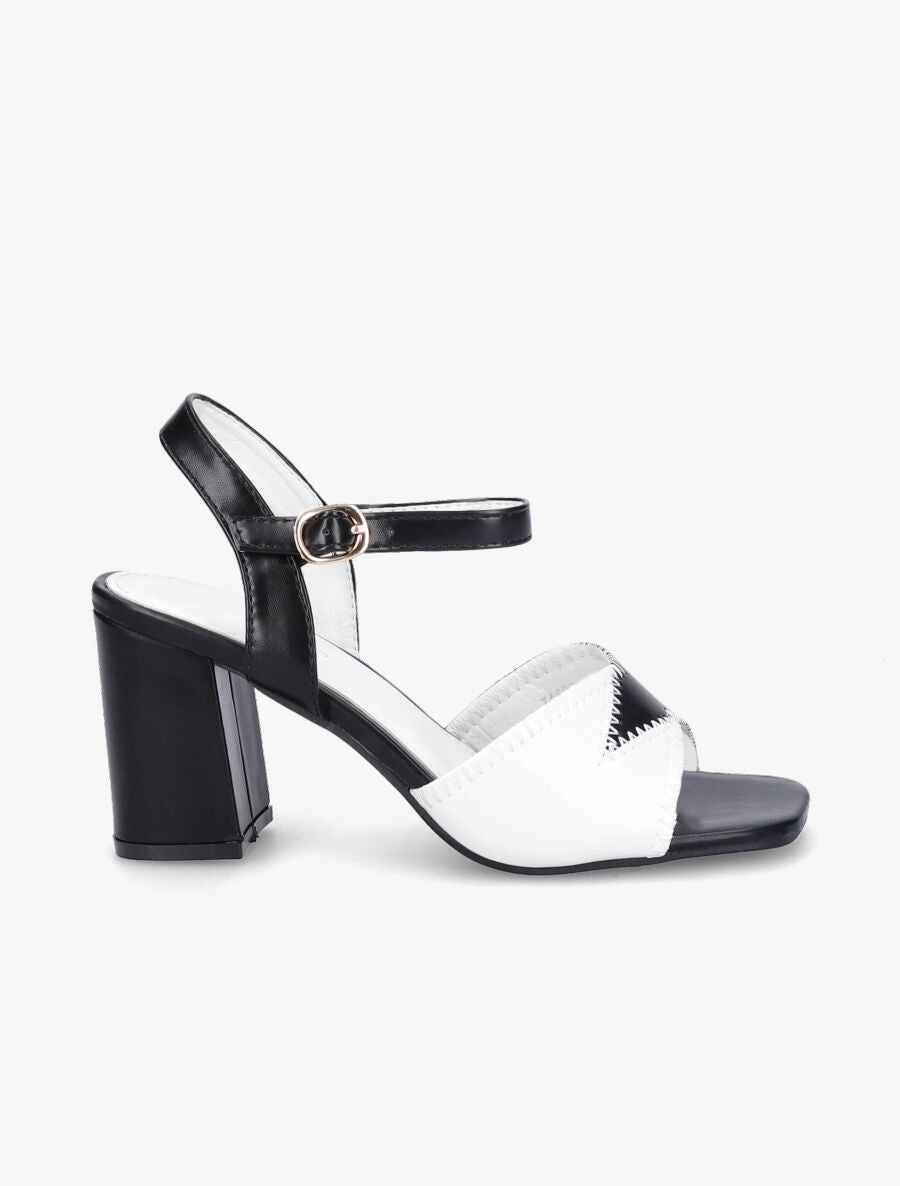 Sandales à talons et brides bicolore - Noir/blanc - 1