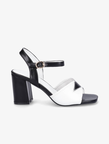 Sandales à talons et brides bicolore - Noir/blanc - 1