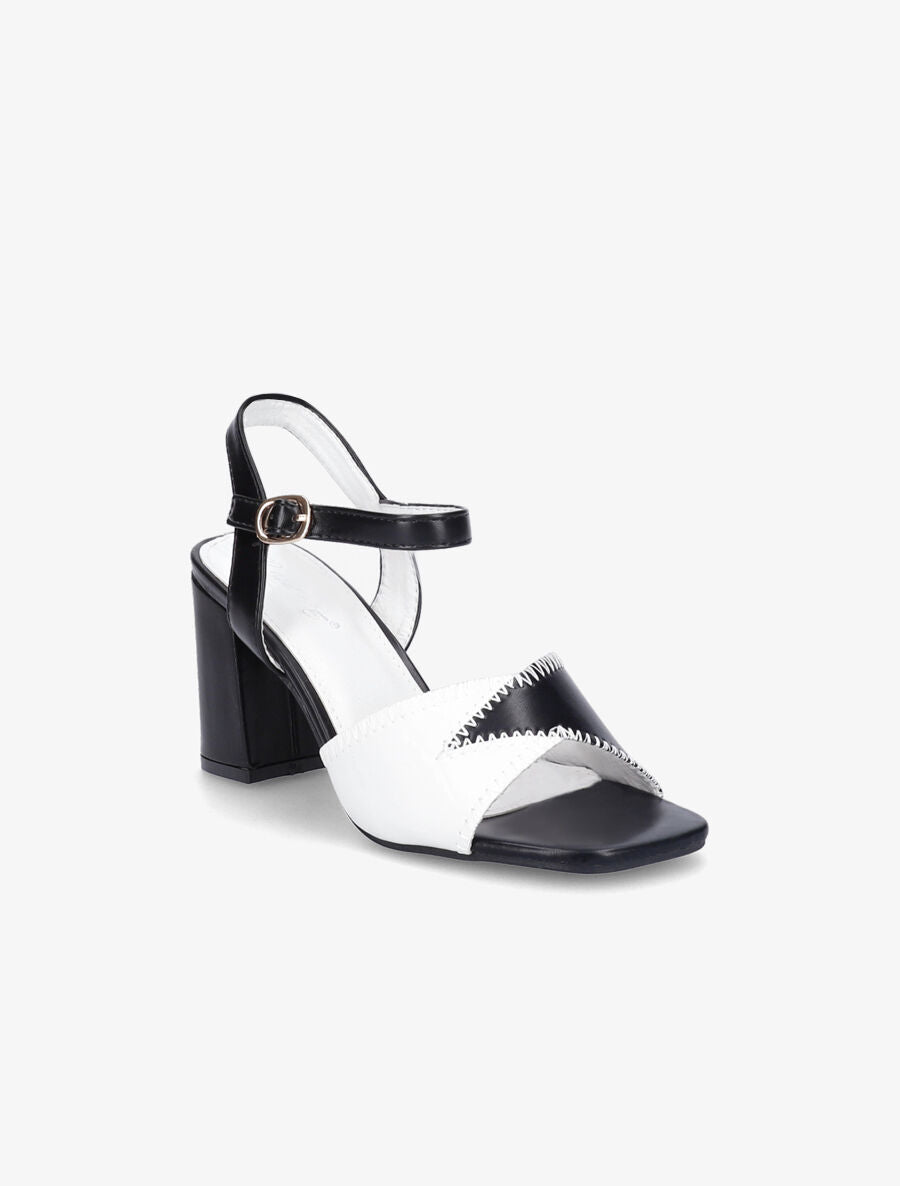 Sandales à talons et brides bicolore - Noir/blanc - 2