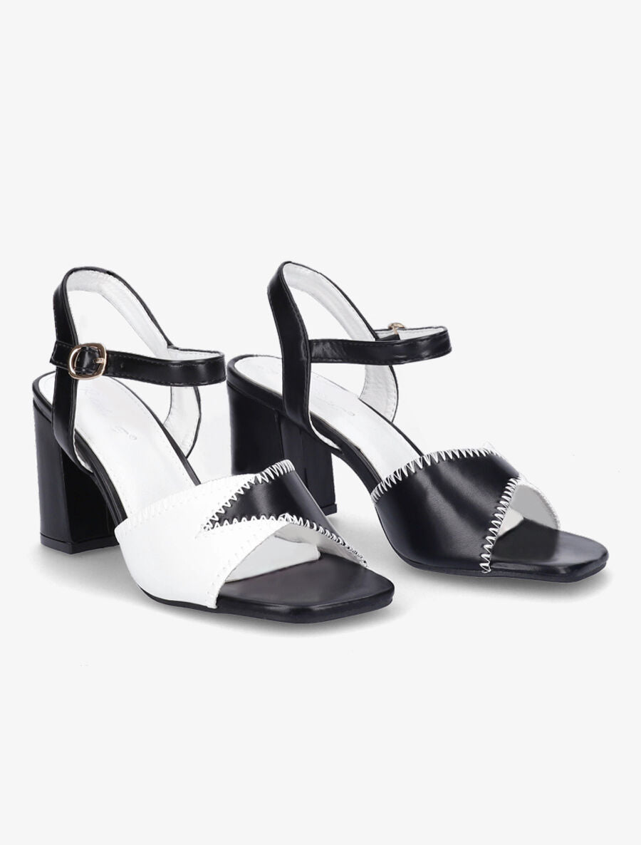 Sandales à talons et brides bicolore - Noir/blanc - 4