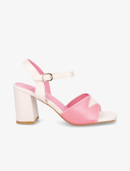Sandales à talons et brides bicolore - Beige/rose - 5