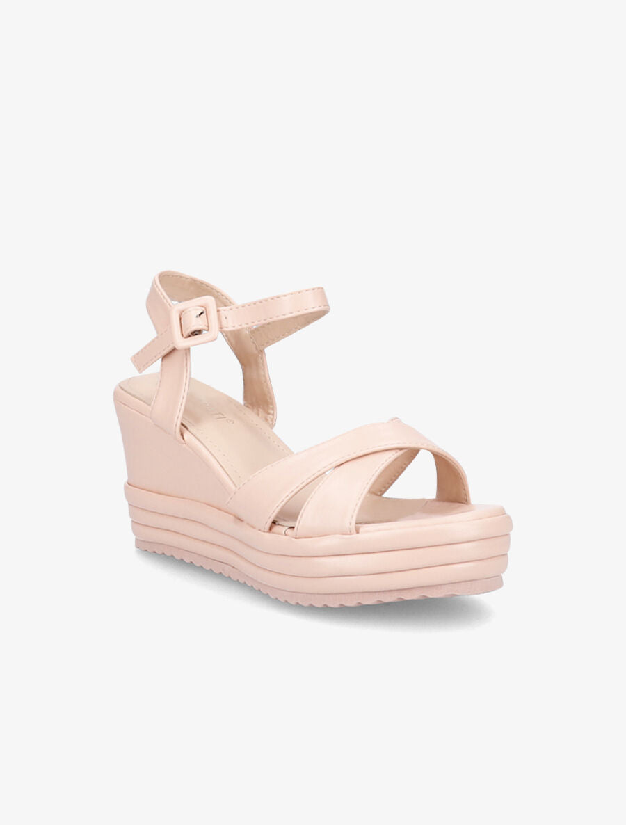 Sandales compensées en simili à plateforme - Rose - 2