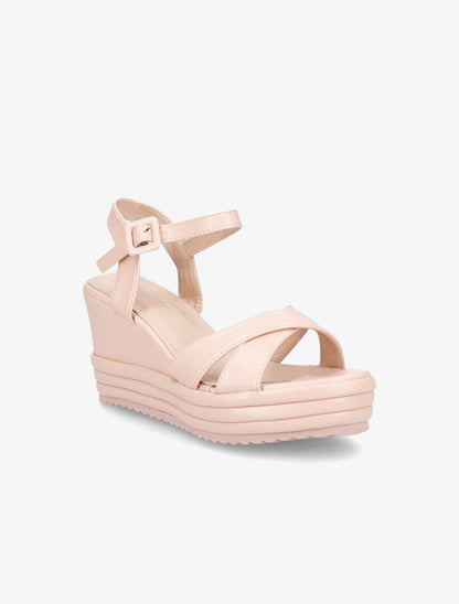 Sandales compensées en simili à plateforme - Rose - 2