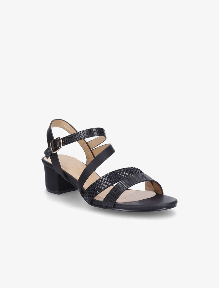 Sandales à brides effet python et croco - Noir - 2