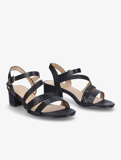 Sandales à brides effet python et croco - Noir - 4