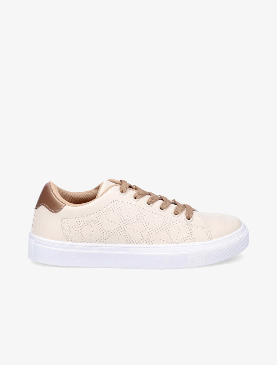 Baskets en simili perforé motif trèfles - Beige - 5