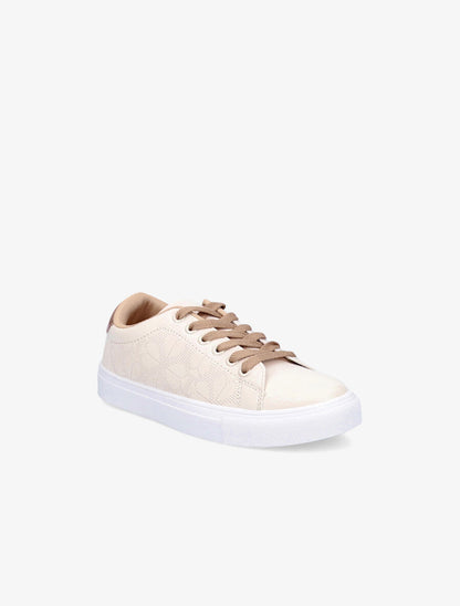 Baskets en simili perforé motif trèfles - Beige - 2