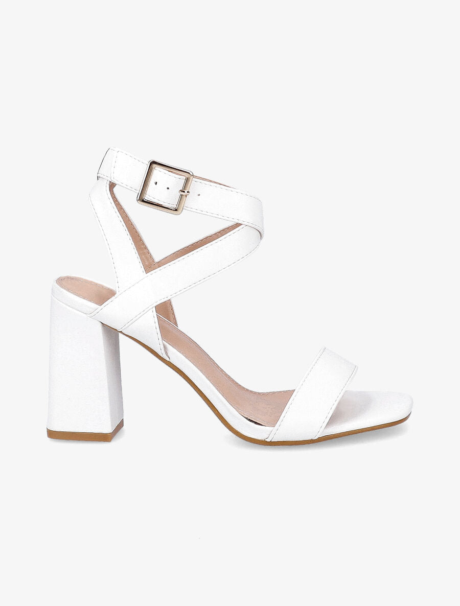 Sandales à talons en simili et brides croisées - Blanc - 1