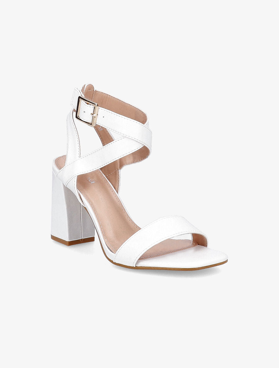 Sandales à talons en simili et brides croisées - Blanc - 2