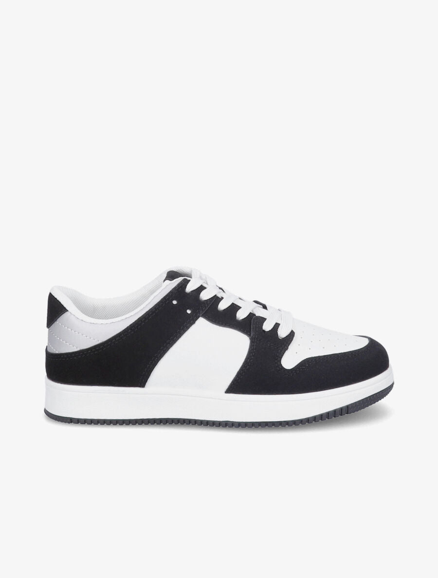Sneakers bicolore en simili et suédine - Noir - 1
