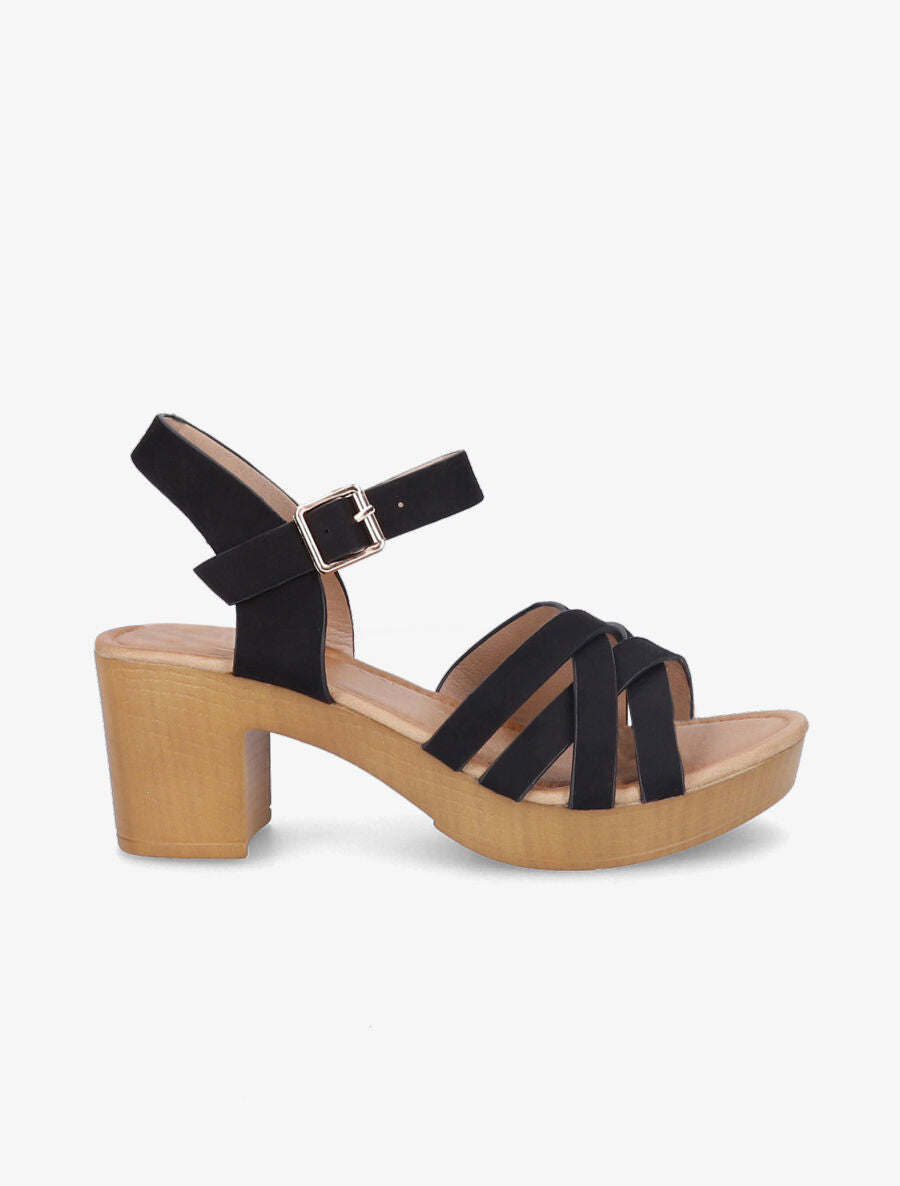 Sandales à talons et brides croisées en suédine - Noir - 1