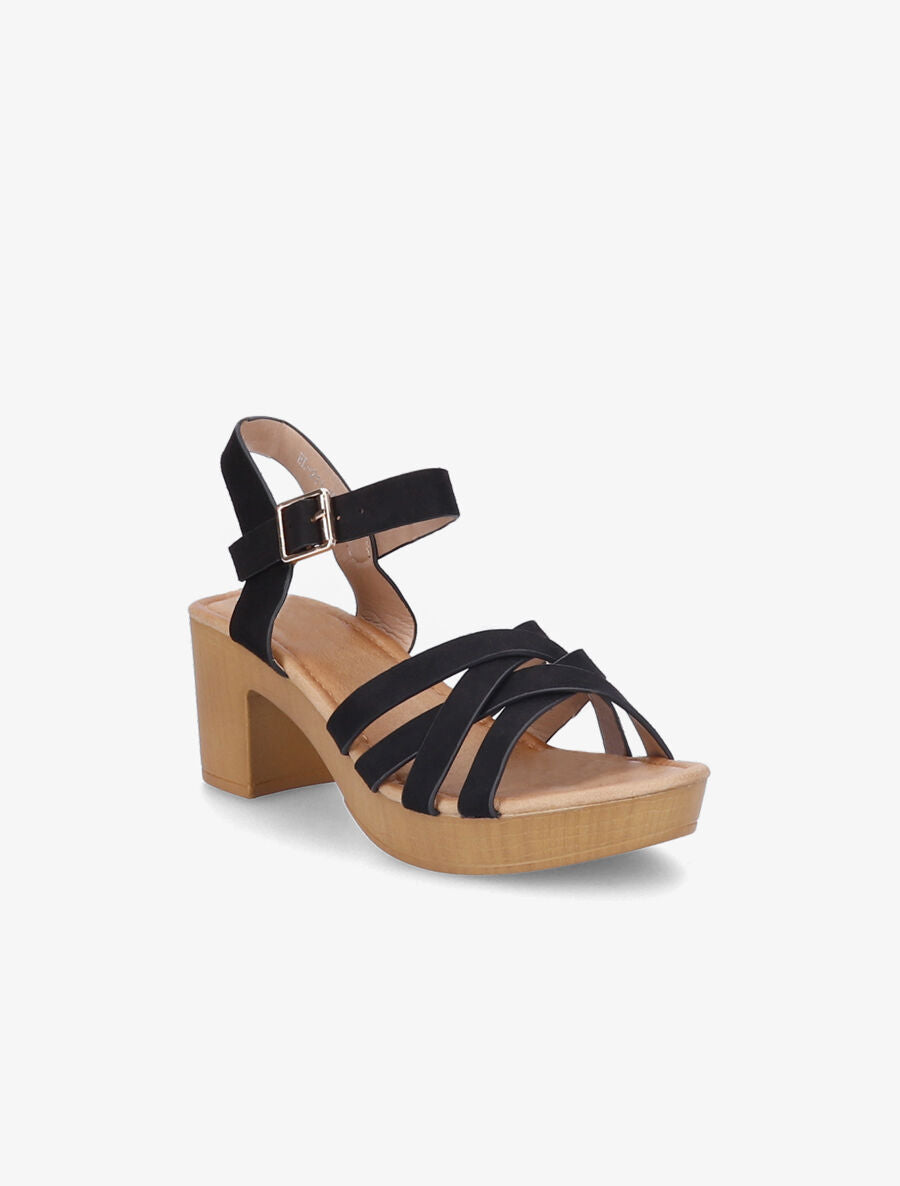 Sandales à talons et brides croisées en suédine - Noir - 2