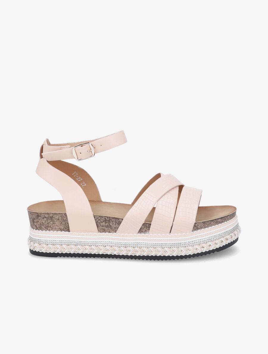 Sandales simili à plateforme stylisée - Rose pâle - 1