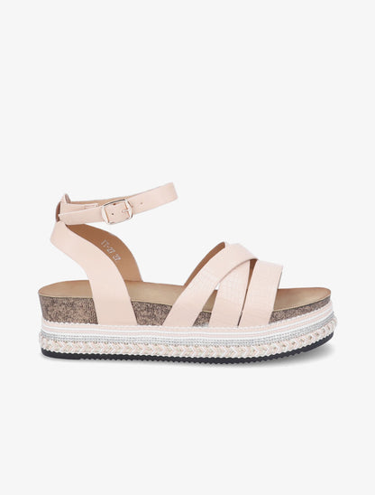 Sandales simili à plateforme stylisée - Rose pâle - 1