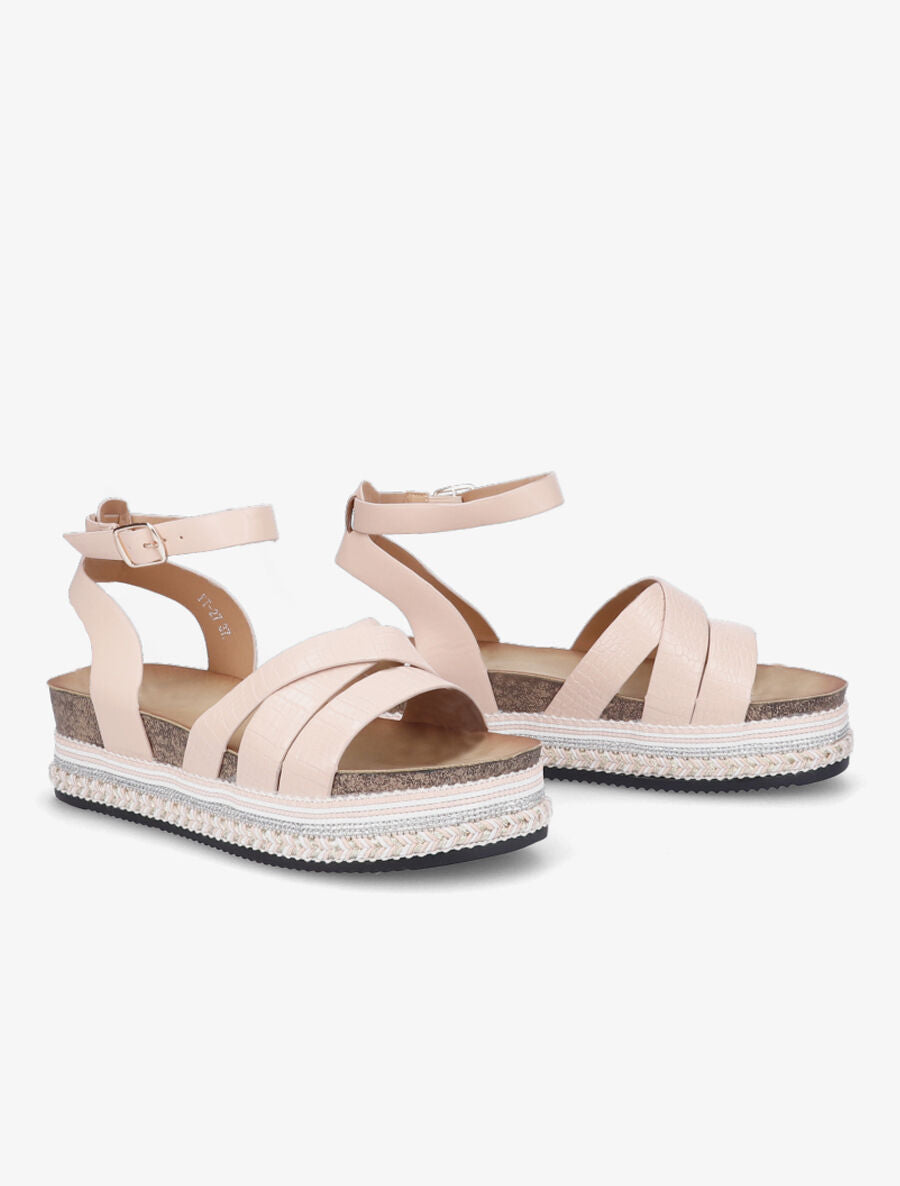 Sandales simili à plateforme stylisée - Rose pâle - 4