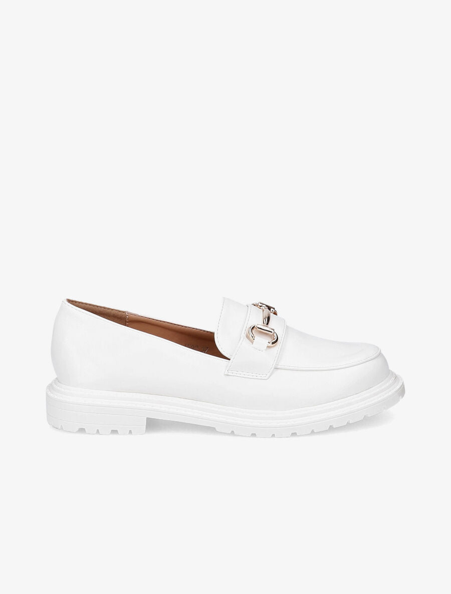 Mocassins à boucle dorée et semelles crantées - Blanc - 1